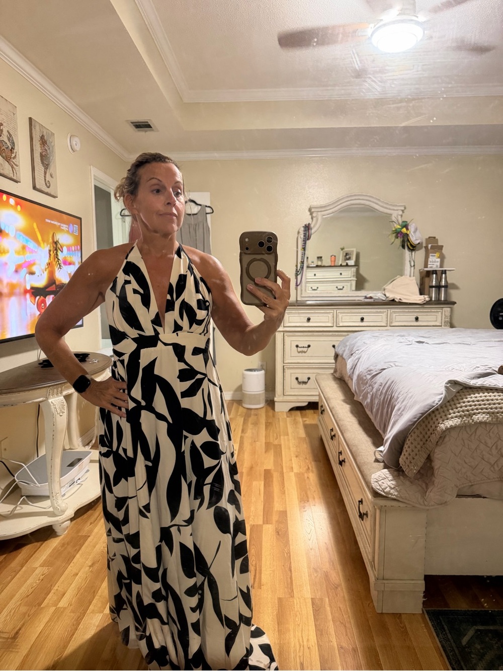 Black & Tan Halter Maxi Dress